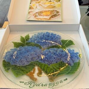 Blue Hydrangea Glass Art Plate